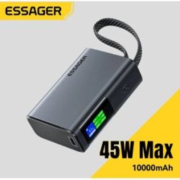 ESSAGER Power Bank 45W 10000mAh con Cavo USB-C Integrato, Batteria Esterna Portatile a Ricarica Rapida per iPhone 17/16/15 Samsung S2
