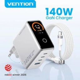 Vention 【Nuova Offerta】Caricabatterie GaN 140W per iPhone 17, Xiaomi Poco, Samsung S26, Laptop, Caricatore USB C per Telefono con Display Intelligente