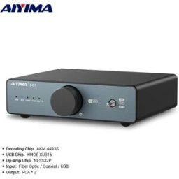 Aiyima D07 DAC Decoder Desktop XMOS XU316 AKM 4493S HIFI PCM 768kHz/32Bit DSD512 Ingresso Ottico/Coassiale/USB Uscita RCA a 2 Vie