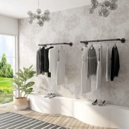 NONE Confezione da 2 porta abiti per tubi industriali Porta abiti da parete Porta tubi per indumenti da parete Organizzatore per armadio in ferro Asta per appendere indumenti