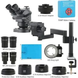 Eakins Morsetto per microscopio trinoculare stereo con zoom 3,5X-200X Base di tipo di estensione pieghevole + Videocamera digitale 48MP 55MP 4K 2K HDMI USB VGA