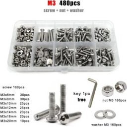 HZYUEGOU 1 Scatola di Viti a Testa Cilindrica con Esagono Incassato (Allen) in Acciaio Inossidabile 304 A2, M1.6 M2 M2.5 M3 M4 M5 M6, Kit Assortito di Viti e Dadi ISO7380
