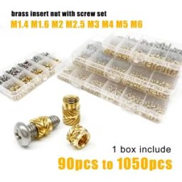 HZYUEGOU Kit di inserti filettati zigrinati in ottone e rame M1.4, M1.6, M2, M2.5, M3, M4, M5, M6 per stampa 3D a iniezione a caldo