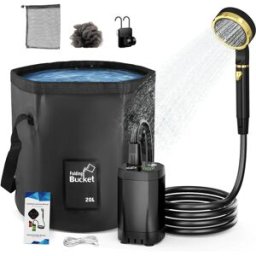Jugacool Doccia da campeggio portatile con pompa ricaricabile Kit doccia da esterno da 6000 mAh con borsa pieghevole da 20 litri per viaggi, giardino e autolavaggio