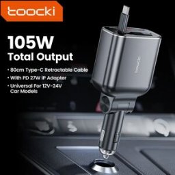 toocki Caricabatterie per auto 105W 4 in 1 con cavo retrattile PPS QC PD 30W Caricabatterie rapido per auto per iPhone 15 14 13 Pro iPad Samsung S23