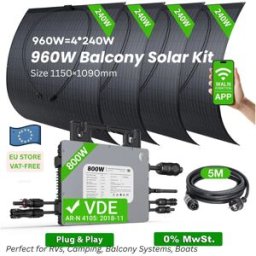 Other Sistema Solare da 960W con 4 Pannelli da 240W + Micro Inverter da 800W Facile Installazione Fai-da-Te, Ideale per Balconi, Camper, Piccole Abitazioni