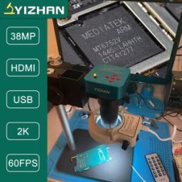 YIZHAN Microscopio per saldatura 2K HDMI USB 130X con obiettivo C-Mount 38MP, registrazione video e foto, misurazione per riparazione PCB, base in metallo rinforzata