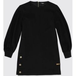 Balmain Abito corto da bambina in crêpe a maniche lunghe e girocollo Nero Taglia 14