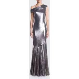 Collini Milano 1937 Abito da sera lungo Anna in jersey monospalla asimmetrico Silver Taglia 44