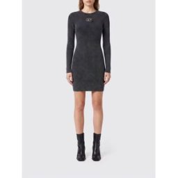 Diesel Mini abito a tubino in cotone a coste con logo Oval D a contrasto Nero Taglia M
