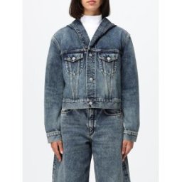 Alaïa Giacca corta di jeans in denim candeggiato con cappuccio Sabbia Taglia M