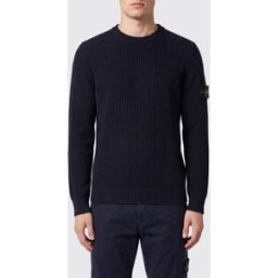 Stone Island Maglia girocollo slim fit in pura lana con patch logo Compass Blue Navy Taglia XXL