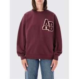 Anine Bing Felpa girocollo in cotone con logo patch e vestibilità relaxed Bordeaux Taglia XS