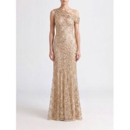 Collini Milano 1937 Abito da sera lungo Anna in pizzo monospalla asimmetrico Oro Taglia 44