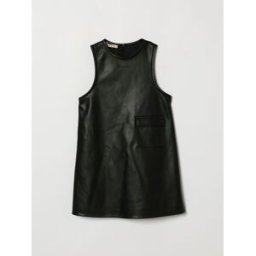 Marni Mini abito da bambina in ecopelle con spalle scoperte e logo Nero Taglia 10