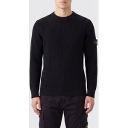 Stone Island Maglia girocollo slim fit in pura lana con patch logo Compass Nero Taglia S