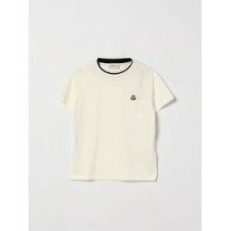 Moncler T-shirt da bambino in cotone con patch logo e profili a contrasto Bianco Taglia 6
