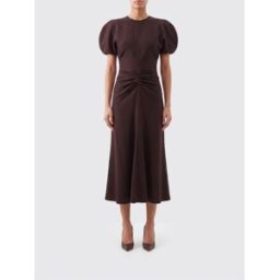 Victoria Victoria Beckham Abito midi Bela in lana con maniche a palloncino Bordeaux Taglia 14