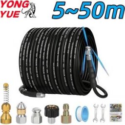 GUYN 5 ~ 50m Tubo flessibile per la pulizia dell'acqua di scarico fognario 5800PSI Tubo per macchina per la pulizia a pressione 1/4 "NPT Ugello per pulizia condotte Kit getto fognario
