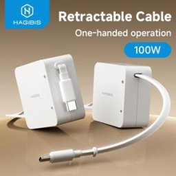 Hagibis Cavo USB C Retrattile 100W, Cavo di Ricarica Unidirezionale Tipo C a C, Cavo di Ricarica Rapida da Scrivania per iPhone 17, Macbook, iPad