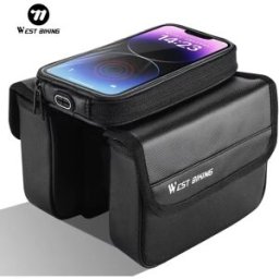 West Biking Borsa impermeabile per telaio anteriore per bicicletta Doppia custodia e borsa per touch screen per telefono da 7,2 pollici Borsa per tubo superiore MTB da viaggio in bicicletta
