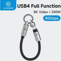Hagibis Cavo USB4 corto Portachiavi portatile Cavo da C a C Cordino Cavo di tipo C 240 W 80 Gbps per Thunderbolt 4/5 iPhone 17 Pro SSD