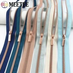 Meetee 5/10/20M 5 # Nastro per Cerniere in Nylon Color Oro Rosa con Cursori per Cucito, Borse, Decorazioni per Abbigliamento, Kit Riparazione Cerniere, Accessori Fai da Te