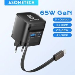 ASOMETECH Caricatore USB C 65W GaN Tipo C Adattatore per caricabatterie per telefono a ricarica rapida per iPhone Samsung Xiaomi Caricatore da muro con spina EU/KR a ricarica rapida