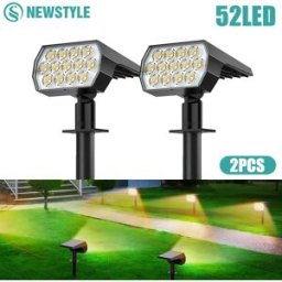 newstyle 1-2 Pezzi Faretto Solare da Esterno 52 LED IP65 Impermeabile con 3 Modalità di Illuminazione, Lampada da Parete per Giardino, Cortile, Alberi, Prato, Sentieri