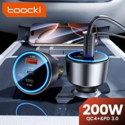toocki 200W Caricabatteria da auto USB Tipo C QC 4.0 PPS 45W PD 100W Caricabatteria da auto USB C a ricarica rapida per iPhone 16 15 Samsung MacBook