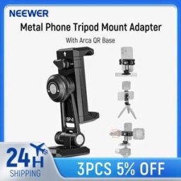 NEEWER Adattatore per treppiede per telefono in metallo con base Arca QR, pattino freddo, 360 ° Girevole 180 ° Inclinazione, supporto per telefono compatibile con iPhone