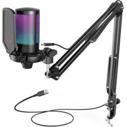 FIFINE Kit microfono da gioco USB per PC, set microfono cardioide a condensatore PS4/5 con pulsante di disattivazione/RGB/supporto per braccio, per streaming video-A6T