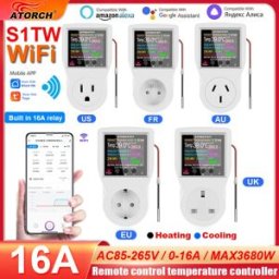 ATORCH WIFI Tuya Presa timer Termostato Regolatore di temperatura digitale Presa con interruttore timer Sonda sensore Riscaldamento Raffreddamento