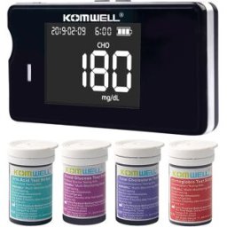 komwell Misuratore medico multifunzione 4 in1 Kit di strisce reattive per colesterolo, acido uricico e emoglobina, glicemia, per diabete, gotta, con lancette