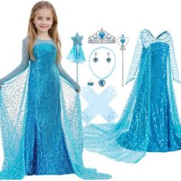 TPMG Carnevale per bambini Paillettes blu Elsa Vestito cosplay Ragazze Elegante costume da principessa blu Bambini Abiti per feste di compleanno di Halloween