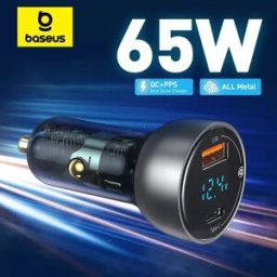 BASEUS 65W PPS caricabatteria da auto USB tipo C Dual Port PD QC ricarica rapida per caricabatterie da auto traslucido per Laptop per iPhone