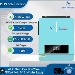 cnswipower Inverter Solare 6200W da 48VDC a 230VAC con Controller MPPT Integrato da 120A, per Backup Domestico e Sistemi