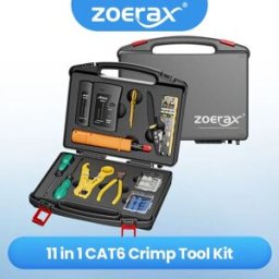 ZoeRax Kit di strumenti di rete, kit di strumenti di crimpatura RJ45 Passaggio attraverso lo strumento di crimpatura RJ45, tester per cavi, strumento di punzonatura, spelafili