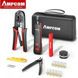 AMPCOM Strumento di crimpatura RJ45, Kit di strumenti di rete per Cat5e Cat6, cavo Ethernet portatile 7 in 1 Kit di crimpatura RJ45/RJ11 con custodia morbida