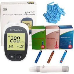 komwell Misuratore medico multifunzione 3 in1 Kit per test di colesterolo, acido urico e glicemia per diabete e gotta con 60 strisce reattive lancette