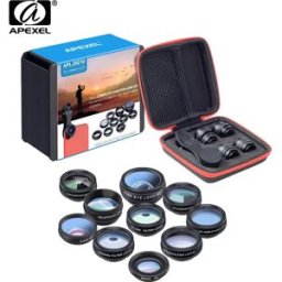 APEXEL Kit Lenti per Smartphone Universale 10 in 1 con Fisheye, Grandangolo, Macro, Filtro CPL, Caleidoscopio e Lente Telescopica 2X