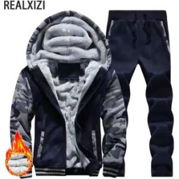 REALXIZI Giacche invernali da uomo Giacca calda spessa Abbigliamento sportivo di marca Cappotto Pantaloni Tinta unita in pile Cerniera con cappuccio Capispalla maschile a maniche lunghe