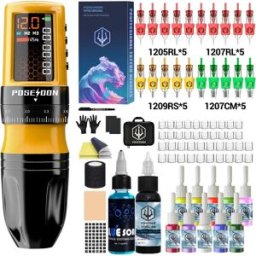 Poseidon Kit tatuaggio Kit penna tatuaggio ape gialla per kit macchina tatuaggio trucco permanente Kit pistola tatuaggio wireless regolabile