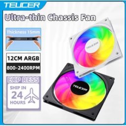 TEUCER ARGB Ventola per CPU 120mm Design ultrasottile a basso rumore 5V 3PIN Sincronizzazione dell'illuminazione della scheda madre PWM 800-2400 giri/min Ventola di raffreddamento