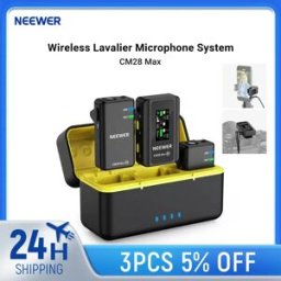 NEEWER Sistema Microfonico Lavalier Wireless CM28 Max con Custodia di Ricarica, 48KHz/Cancellazione del Rumore, Memoria 8GB, Batteria da 25 Ore