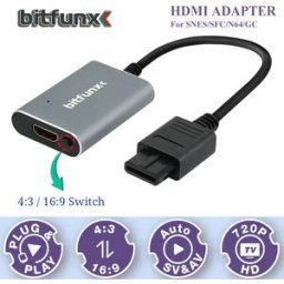BitFunx 720P Adattatore Svideo/AV a HDMI, Convertitore Video HD per N64/SFC/SNES/GameCube, Supporta Console di Gioco Retrò NTSC/PAL