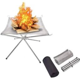 LISM Porta falò portatile per barbecue all'aperto, griglia per braciere per barbecue, supporto per stufa a legna per braciere in rete di acciaio inossidabile, portafiamme pieghevole