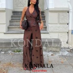 KONDALA Completo Vintage Sexy Chic da Donna: Top Halter con Paillettes e Schiena Scoperta, Pantaloni Lunghi e Larghi - Moda Primavera Estate 2026, Ideale per la Spiaggia
