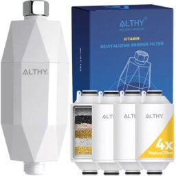ALTHY Filtro acqua doccia rivitalizzante alla vitamina C - Riduce il cloro e i metalli pesanti - Migliora il prurito secco della pelle, la forfora dei capelli, l'eczema
