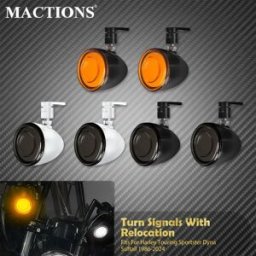 MACTIONS Indicatori di direzione a proiettile a LED per moto con kit di riposizionamento Lampada da corsa anteriore per Harley Touring Softail Dyna Sportster 86-24